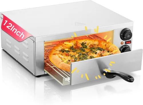 Horno de pizza para interiores, horno de pizza comercial de 12 pulgadas con temperatura máxima de 662 °F, olla eléctrica para pizza con temporizador