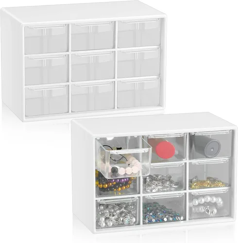 Miniatura 12 de Wenqik 2 Piezas Mini Cajones de Almacenamiento Organizador de Caja de Herramientas para Maestros con 9 Cajones Transparentes Pequeño Organizador