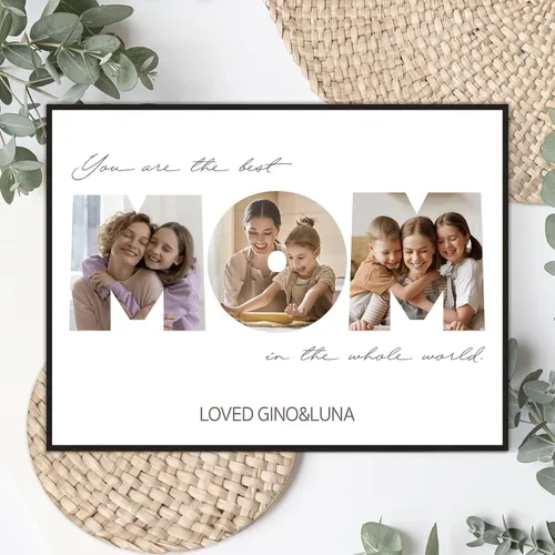 Miniatura 2 de FUONLY Regalos personalizados de Navidad y del Día de la Madre para mamá de hija o hijo, marco de madera personalizado con foto y texto, regalos