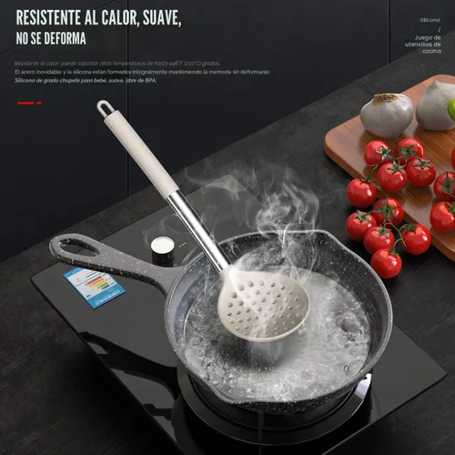 Miniatura 9 de Juego de Utensilios de Cocina de Silicona Grande - Utensilios de Cocina Resistentes al Calor, Pinzas Volteadoras, Espátula, Cuchara, Brocha, Caqui
