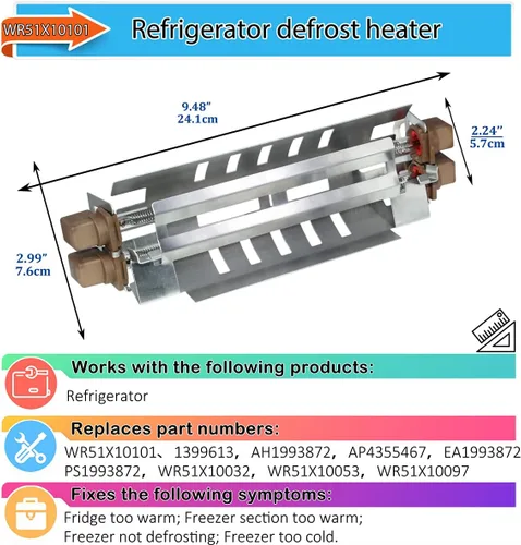 Miniatura 2 de WR51X10101 - Pieza de repuesto para calentador de descongelación de refrigerador compatible con refrigeradores GE Reemplaza 1399613, AH1993872