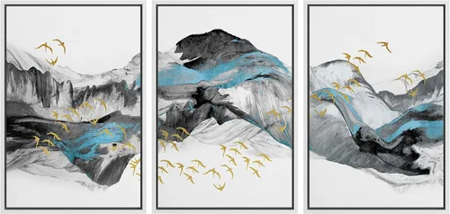 Miniatura 72 de NWT Lienzo enmarcado para pared, juego de arte en acuarela pastel, bosque de montaña oscura, naturaleza silvestre, ilustraciones de arte moderno