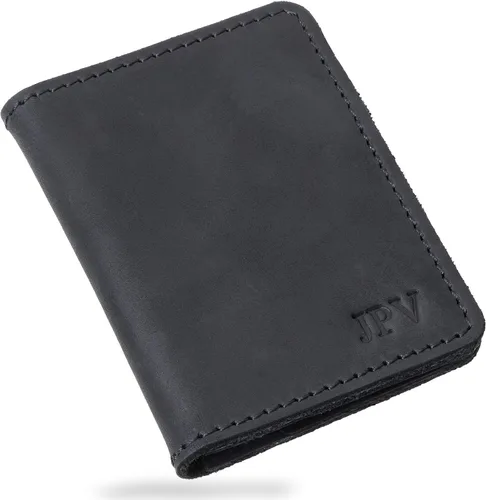 PEGAI Billetera de cuero de grano superior para hombre en color carbón con protección RFID, diseño minimalista, 3 ranuras para tarjetas,
