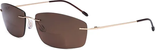 Eyekepper Lentes de sol bifocales sin marco, para mujeres y hombres, ligeros, sin marco, para leer bajo el sol Lente dorada/marrón