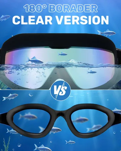 Miniatura 4 de Gafas de natación para adultos, gafas de natación antivaho y UV con clip de nariz y tapones para los oídos, sin fugas