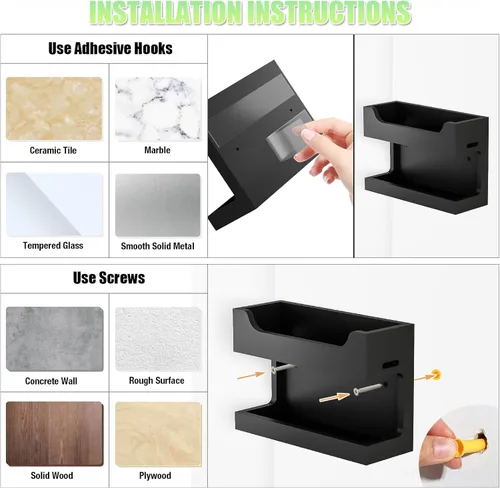 Miniatura 8 de NiHome Organizador de Accesorios para Cama Montado en la Pared, Estantería de Almacenamiento para Mesita de Noche con Dos Bandejas y Ganchos Negro