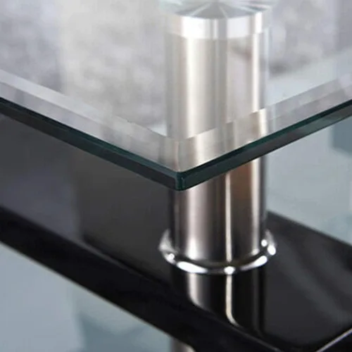Miniatura 6 de Mesa de centro rectangular de cristal, moderna mesa de centro lateral con estante inferior, patas de madera para muebles de sala de estar (negro)