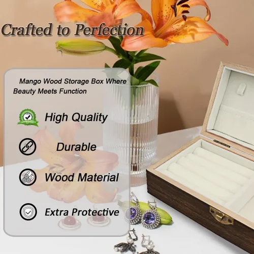 Miniatura 2 de Caja de joyería de madera hecha a mano - Organizador de viaje elegante para mujeres y hombres, ideas únicas de regalo para anillos, aretes, collares
