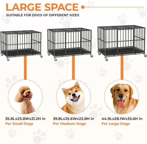 Miniatura 7 de Jaula de acero resistente de 38 pulgadas para perros, a prueba de escape, para interiores, doble puerta, alta ansiedad, bandeja extraíble, jaula