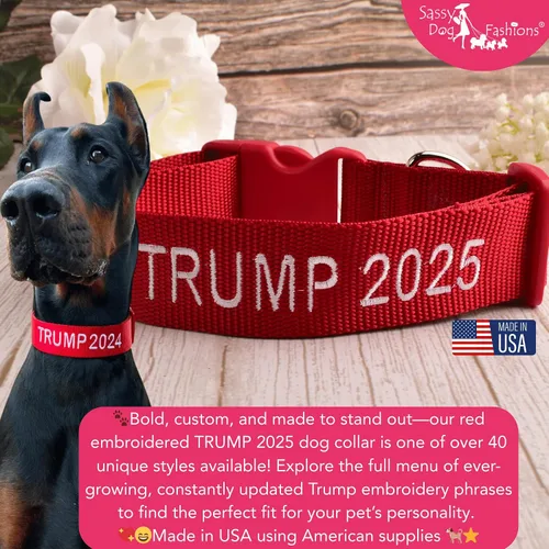 Miniatura 6 de MAGA Trump 2024 - Collar para perro, correa y collar para mascotas, 40 bonitas opciones de bordado para perros de juguete, tamaño S, Presidente 47