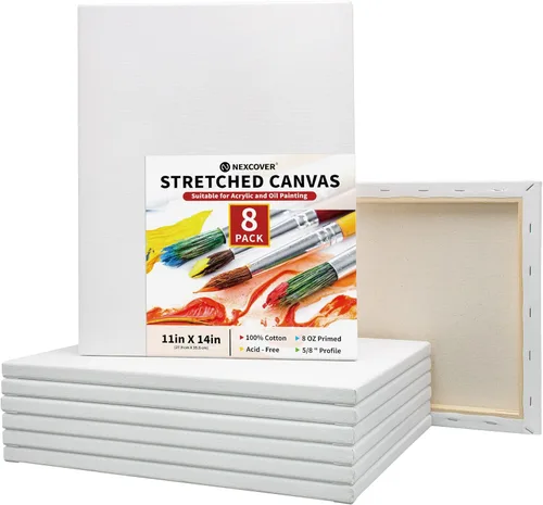 Miniatura 8 de NEXCOVER Lienzo estirado – Paquete de 12 marcos de madera de pino grueso de 8 x 8 pulgadas, perfil de 5/8 pulgadas, lienzo de pintura blanca