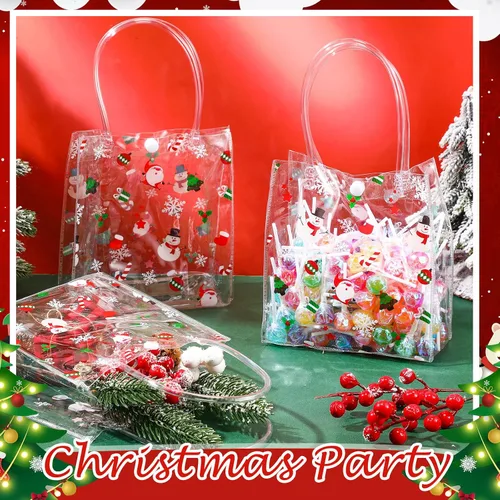 Miniatura 6 de Silkfly 50 bolsas de regalo transparentes de Navidad con asa, de plástico, reutilizables, de PVC, para compras, bodas, fiestas de cumpleaños