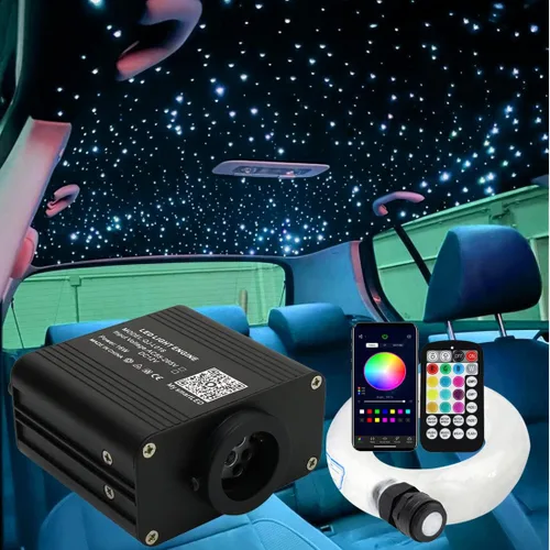 AZIMOM 16W Luces que parpadean y se activan con sonido, kit de 150 piezas*0.03in*2m de fibra óptica para estrella estrella del techo del automóvil,