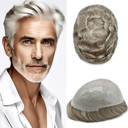 Miniatura 13 de Hombres Toupee Hair Thin Skin Men Human Hair Piece Men Toupee Cabello humano V-loop de aspecto natural Toupee Hombres Hairpiece Men Hair System