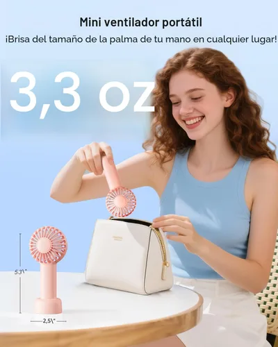 Miniatura 2 de SWEETFULL Mini Ventilador Portátil – Ventilador de Mano Recargable, 3 Velocidades, Pequeños Regalos de Mano Personales para Artículos Esenciales