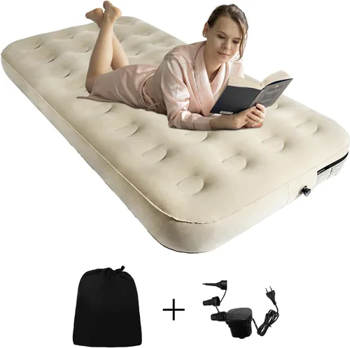 Miniatura 8 de Colchón de aire tamaño individual con bomba de inflado rápido, colchón inflable de parte superior ondulada, cama de aire duradera para el hogar
