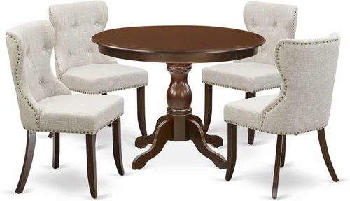 Miniatura 14 de East West Furniture HBSI3-ABK-48 - Juego de muebles de comedor de 3 piezas que contiene una mesa de comedor redonda con pedestal y 2 sillas
