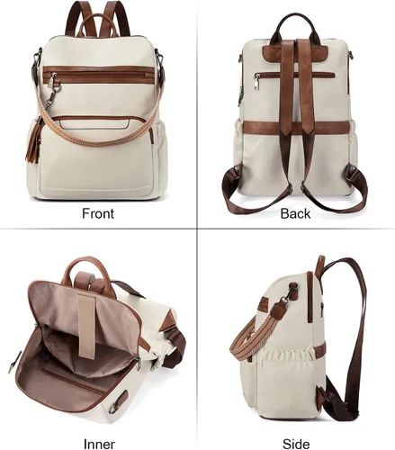 Miniatura 5 de Mochila de cuero PU para portátil BOSTANTEN para mujer, mochila de viaje de diseñador con compartimento para portátil, bolsos de hombro