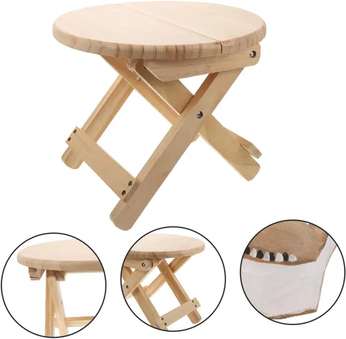 Miniatura 8 de Happyyami Taburete plegable redondo taburete plegable taburete bajo de madera taburete antideslizante Silla pequeña de madera para el hogar taburete