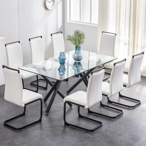 Miniatura 24 de Juego de mesa de comedor de cristal para 6,71 pulgadas, mesa de comedor para 6, mesa de cocina rectangular grande de vidrio templado y 6 sillas