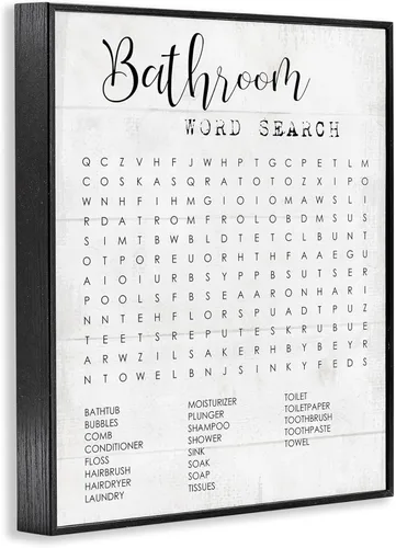 Miniatura 2 de Stupell Industries Arte de Pared Búsqueda Divertida de Palabras Familiares para Baño, Diseño de Daphne Polselli, 11 x 14, Negro Baño Búsqueda