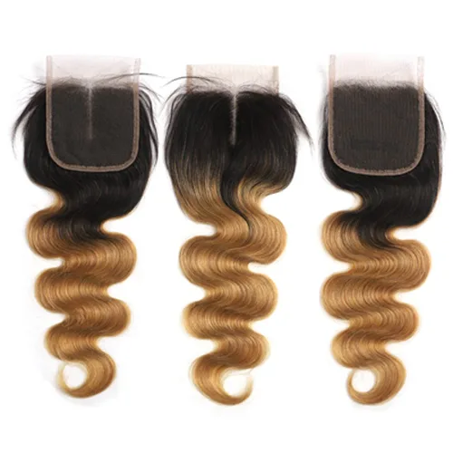 Miniatura 4 de 4x4 Ombre Encaje Cierre #1b27 Color Cierre Cuerpo Onda Parte Libre Cabello humano brasileño sin procesar mojado y ondulado 10 pulgadas