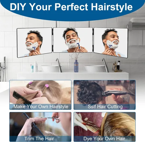 Miniatura 2 de LMZNXCZ Espejo de 3 vías para corte de pelo automático, espejo de 360 cortes para hombres para uso de barbero, para ver la parte posterior