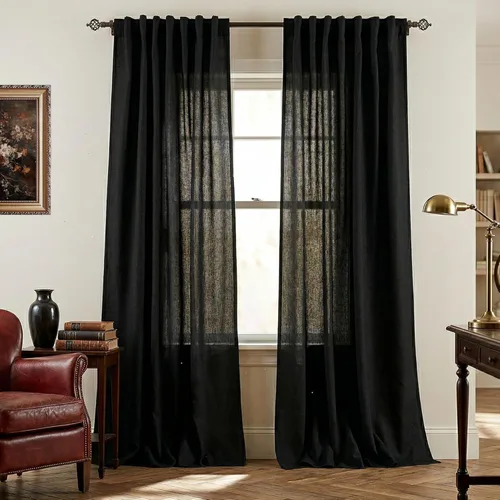 Miniatura 49 de Cortinas de lino azul claro de 90 pulgadas de largo para sala de estar, dormitorio de niñas, guardería, decoración acogedora de verano, bolsillo