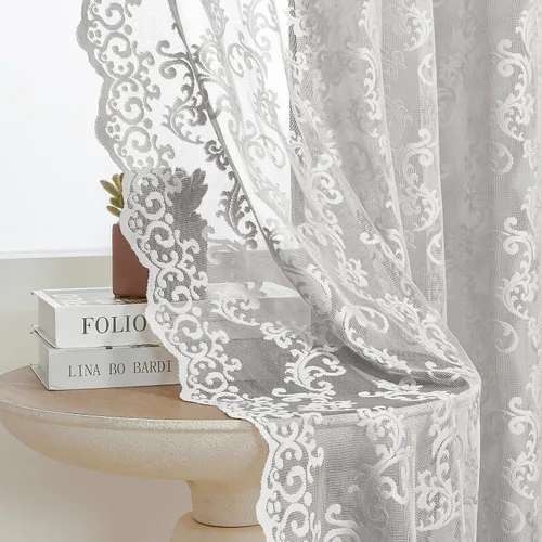 Miniatura 26 de Cortinas de encaje transparentes FOLKSIDE de 72 pulgadas de largo, juego de 2 cortinas florales victorianas de paisley para sala de estar, recámara