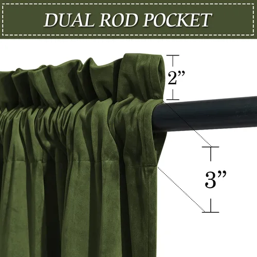 Miniatura 4 de RYB HOME Cortinas de terciopelo verde oliva de 72 pulgadas de largo, cortinas opacas con aislamiento térmico, tratamiento de ventana, decoración