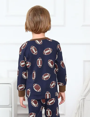 Miniatura 3 de A&J DESIGN Conjunto de pijama para niños, 100 % algodón, 2 piezas con temática deportiva