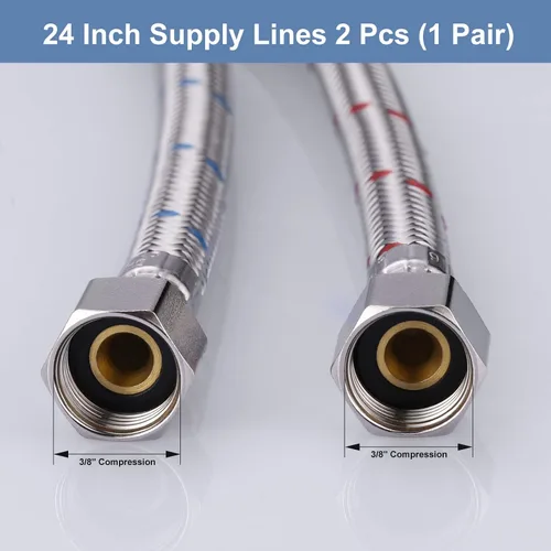 Miniatura 2 de ARCORA cUPC Líneas de Suministro 3/8 Pulgada x 3/8 Pulgada Rosca de Compresión Hembra 1 Par, Manguera de Grifo 24 Pulgadas Conecta Fregadero