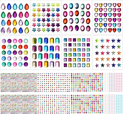 Miniatura 3 de 2102 piezas de calcomanías de gemas, gemas autoadhesivas para manualidades, diamantes de imitación para manualidades, calcomanías de diamantes