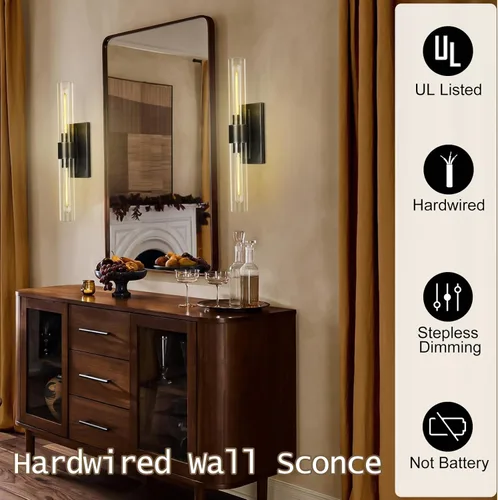 Miniatura 5 de Apliques de Pared Negros, 22.8" Apliques de Baño, Iluminación de Pared con Apliques de 2 Luces, Juego de Dos Apliques de Pared de Bronce, Luces
