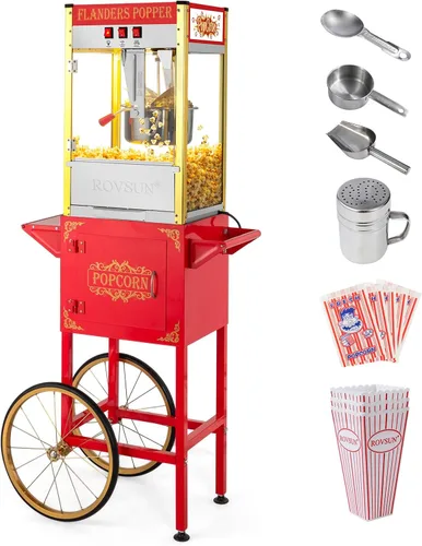 Miniatura 14 de Máquina de palomitas de maíz ROVSUN con carrito, ruedas y hervidor de 8 oz, hace hasta 32 tazas, certificada ETL, máquina de palomitas de maíz