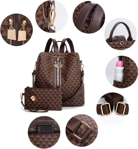 Miniatura 4 de Makes - Mochila multiusos para mujer, de piel sintética, y diseño convertible con monedero, 2 piezas