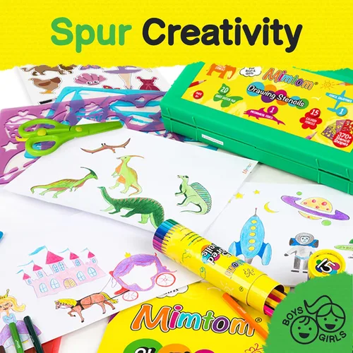 Miniatura 6 de Kit de plantillas de dibujo para niños, juego de 60 piezas de arte con más de 370 formas, bloc de bocetos y lápices de colores para manualidades