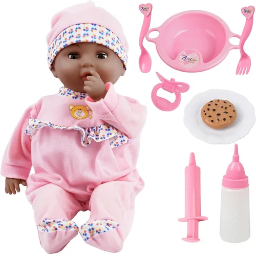 Miniatura 9 de Toy Choi's Muñeca de bebé interactiva de 16 pulgadas, color azul, muñecas de alimentación que lloran y hablan con diferentes sonidos y accesorios