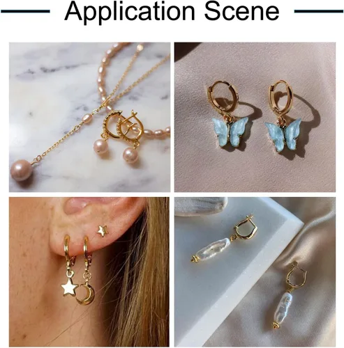 Miniatura 3 de Fashewelry 14 aretes de aro de oro de 18 quilates de latón Huggie aros aros aros con lazo para mujer, aretes colgantes para hacer joyas 4-Forma mixta