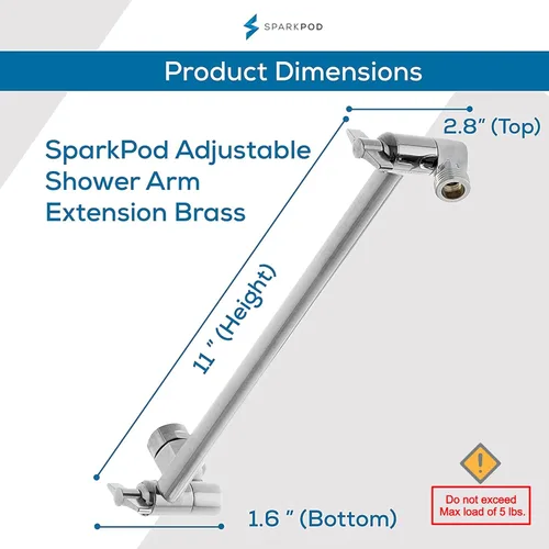 Miniatura 3 de SparkPod - Extensión de brazo de ducha ajustable de latón macizo, con conexión universal para todos los cabezales de ducha Fácil de instalar, 1
