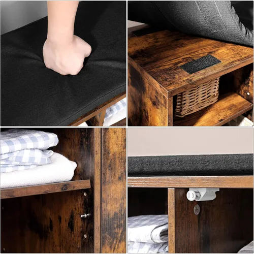 Miniatura 7 de VASAGLE Banco de zapatos, banco de almacenamiento con armario y 9 compartimentos abiertos, estante para zapatos, asiento acolchado, puerta