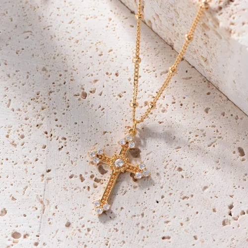 Miniatura 73 de Fettero - Collar con dije de cruz de fe, chapado en oro de 14 K, cadena fina, minimalista, simple, pequeña, para oración, regalo de joyería religiosa