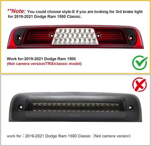 Miniatura 2 de R&F Auto Tercera luz de freno LED de repuesto para RAM 1500 (2019-2023) sin cámara, camioneta, luces de carga de techo, lámpara de freno de montaje