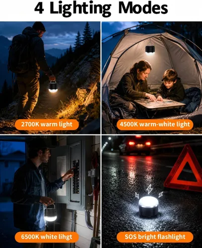 Miniatura 3 de Linterna de campamento recargable de 1000 lm, luz portátil compacta de 110 horas de funcionamiento con 5 niveles de brillo, base magnética, luz