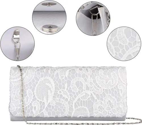 Miniatura 6 de Bolsos de mano para mujer, bolso de mano floral de encaje para boda, bolso de noche