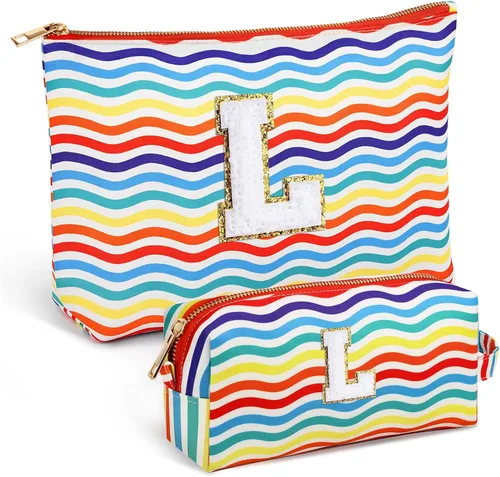 Miniatura 45 de Bolsa de viaje de maquillaje con monograma de 2 piezas para regalos de niñas adolescentes, bolsa de cosméticos para niñas, bolsa de aseo de viaje