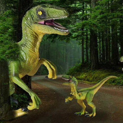 Miniatura 3 de JR PARK 2 Piezas Juguetes de Dinosaurio, Figura de Acción de Dinosaurio Verde Velociraptor Grande de 15.5″, Juguetes de Dinosaurios Realistas