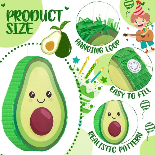 Miniatura 6 de Sratte Decoraciones de piata de aguacate, 16 x 11 x 3 pulgadas, piñata de aguacate con palo para revelación de género, baby shower, fiesta