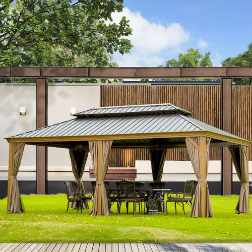 Miniatura 20 de Domi - Cenador para exteriores de 10 x 12 pies, kiosco de techo rígido con marco de aluminio, cenador de pabellón resistente para patio, terraza