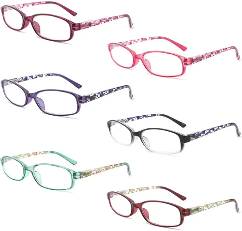 Paquete de 6 lentes de lectura con bloqueo de luz azul, lectores de bisagra de resorte para mujer con patrón impreso, anteojos UV antirreflejos para